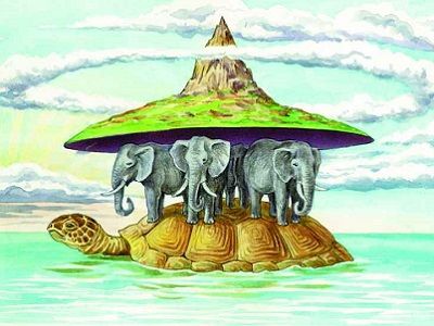 Плоская Земля на слонах. Источник - krasnostup.com Плоская Земля на слонах. Источник - krasnostup.com