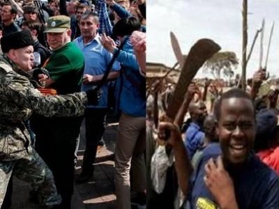 Нападение ОПГ (т.н. "казаков") на граждан 5.5.18; убийцы из "ополчения Интерахамве" (Руанда). Фото: dw.com, totalwar-ar.wikia.com Нападение ОПГ (т.н. "казаков") на граждан 5.5.18; убийцы из "ополчения Интерахамве" (Руанда). Фото: dw.com, totalwar-ar.wikia.com