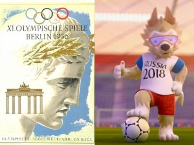 Плакат Олимпийских Игр в Германии (1936); Волк-Забивака, талисман ЧМ-2018. Фото: www.philipp-militaria.com, mybiysk.ru Плакат Олимпийских Игр в Германии (1936); Волк-Забивака, талисман ЧМ-2018. Фото: www.philipp-militaria.com, mybiysk.ru