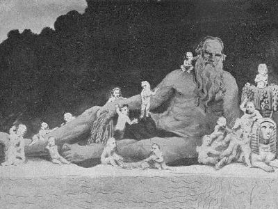 "Великан и пигмеи. Лев Толстой и современные писатели". Автор неизвестен. Фото: ru.wikipedia.org "Великан и пигмеи. Лев Толстой и современные писатели". Автор неизвестен. Фото: ru.wikipedia.org