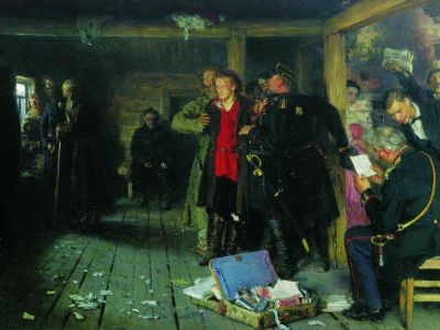 И.Е.Репин, "Арест пропагандиста" (1880). Репродукция: muzei-mira.com И.Е.Репин, "Арест пропагандиста" (1880). Репродукция: muzei-mira.com