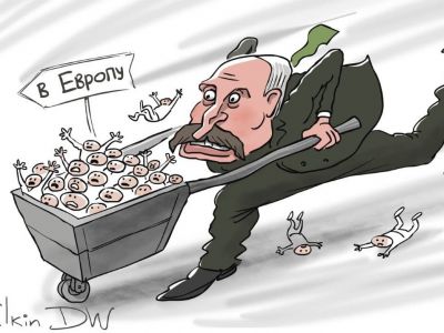 Лукашенко таранит Европу мигрантами. Рис. С.Елкина: dw.com Лукашенко таранит Европу мигрантами. Рис. С.Елкина: dw.com