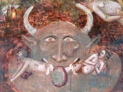Антихрист. Фрагмент фрески в бенедиктинском монастыре Помпоза, XIV в. Фото: chitalnya.com Антихрист. Фрагмент фрески в бенедиктинском монастыре Помпоза, XIV в. Фото: chitalnya.com