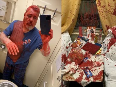 Дмитрий Муратов, испачканный красной краской и купе поезда. Фото: Novaya Gazeta. Europe Дмитрий Муратов, испачканный красной краской и купе поезда. Фото: Novaya Gazeta. Europe