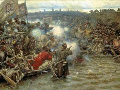 Покорение Сибири Ермаком. В. Суриков. 1895 год. Фрагмент. Покорение Сибири Ермаком. В. Суриков. 1895 год. Фрагмент.