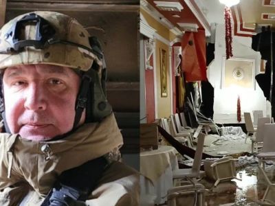 Дмитрий Рогозин и обстрелянный ресторан. Фото: fishki.net Дмитрий Рогозин и обстрелянный ресторан. Фото: fishki.net