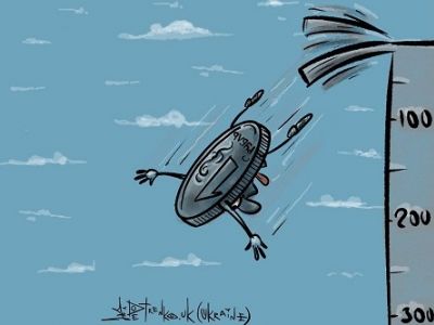 Полет рубля. Карикатура А.Петренко: t.me/PetrenkoAndryi Полет рубля. Карикатура А.Петренко: t.me/PetrenkoAndryi