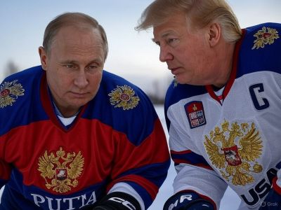 "Хоккеисты" Путин и Трамп. Иллюстрация: @Grok "Хоккеисты" Путин и Трамп. Иллюстрация: @Grok
