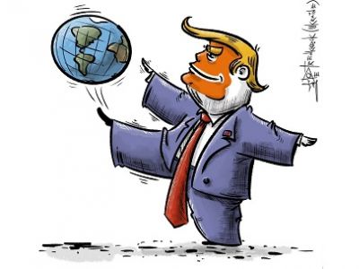 Трамп и торговая война против всего мира. Карикатура: t.me/PetrenkoAndryi