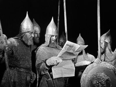 На съемках фильма "Александр Невский"